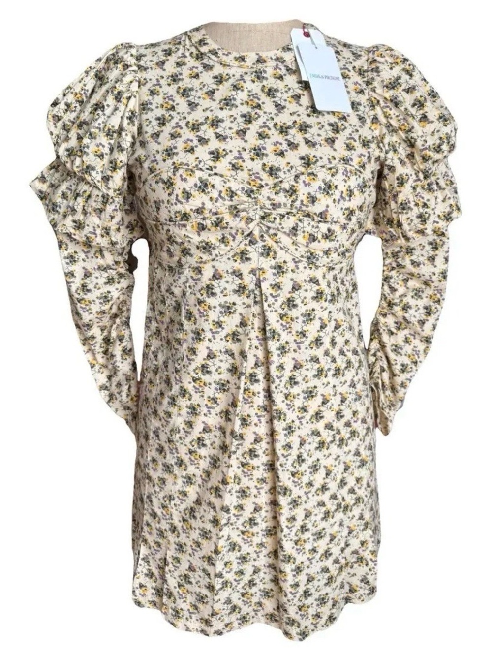 NWT Zadig & Voltaire Floral Puff Sleeve Mini Dress Cottagecore French Girl Small - Picture 2 of 9